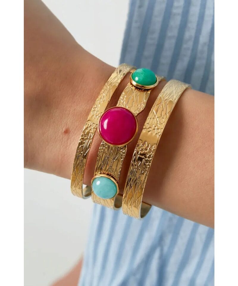 Gouden-Armband-Bohemian-Aloha-brede-open-armbanden-Goud-rvs-gekleurde-stenen-yehwang-