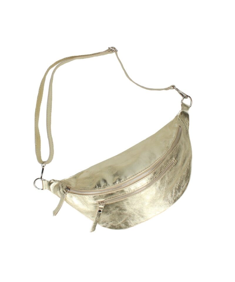 Gouden Metallic Leren Heuptas Tylergoud leer heuptassen twee voorvakken met zilveren rits festival tassen bumbags kopen bestellen