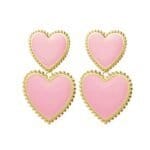 Gouden-Oorbellen-Double-Heart-roze-pink-statement-oorbellen-2-roze-harten-dames-sieraden-yehwan-kopen-bestellen-