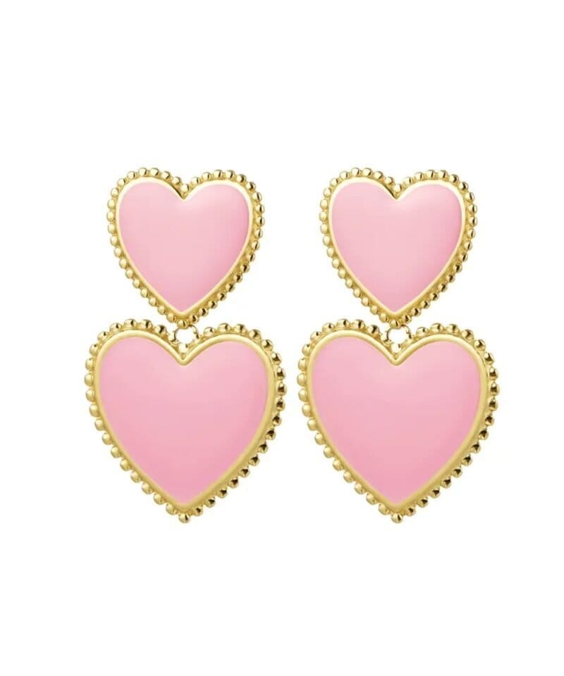 Gouden-Oorbellen-Double-Heart-roze-pink-statement-oorbellen-2-roze-harten-dames-sieraden-yehwan-kopen-bestellen-