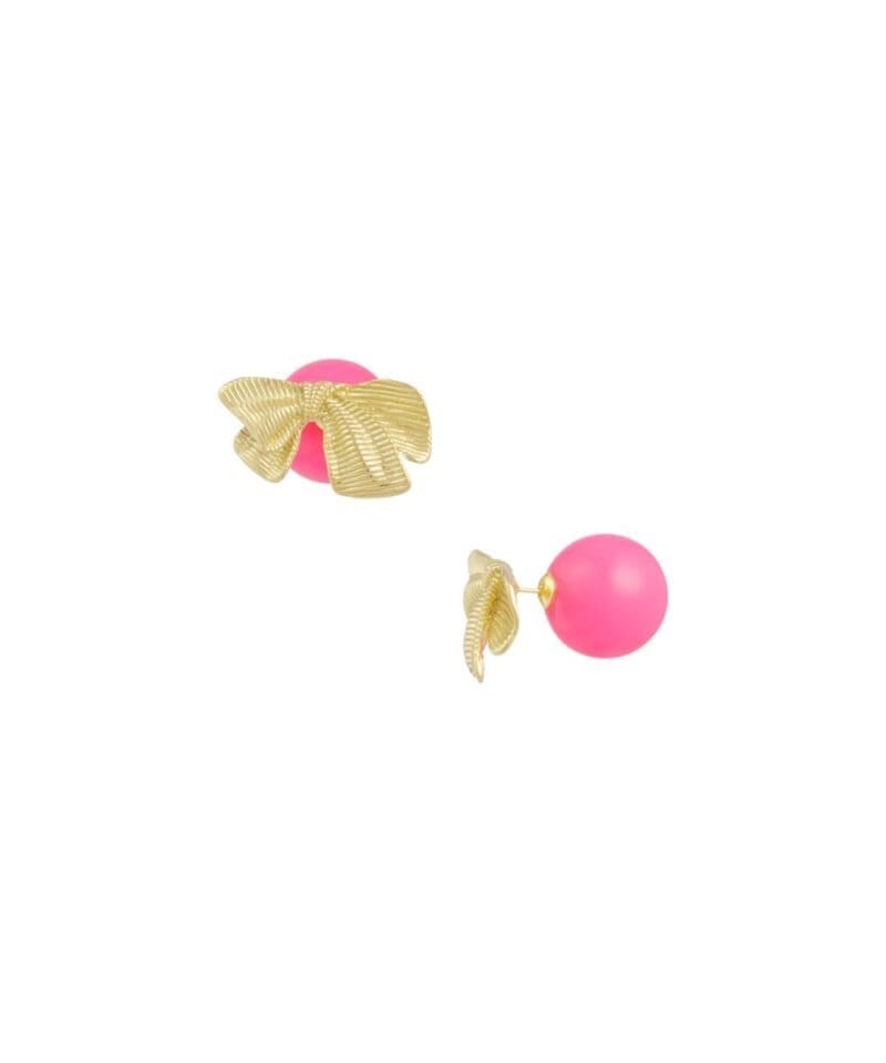 Gouden-RVS-Oorbellen-Strikjes-Studs-fuchsia-oorbel-dames-sieraden-fuchsia-parel-sluiting-kopen-bestellen