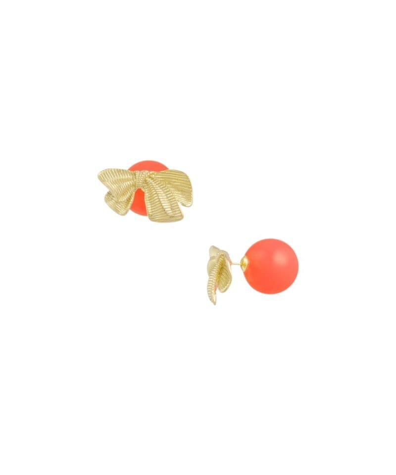 Gouden-RVS-Oorbellen-Strikjes-Studs-oranje-oorbel-dames-sieraden-oranje-parel-sluiting-kopen-bestellen