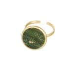 Gouden RVS RIng Ronde Steen groen groene steen gouden stainless steel open dames ringen yehwang
