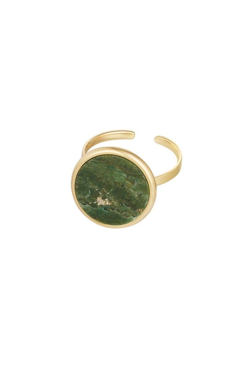 Gouden RVS RIng Ronde Steen groen groene steen gouden stainless steel open dames ringen yehwang
