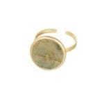 Gouden RVS RIng Ronde Steen licht groen groene steen gouden stainless steel open dames ringen yehwang1