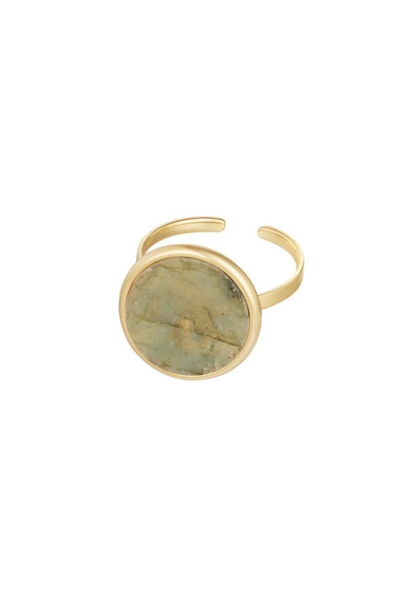 Gouden RVS RIng Ronde Steen licht groen groene steen gouden stainless steel open dames ringen yehwang1