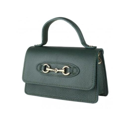 Groen Leren Schoudertas Horsebit & Chain groene schoudertassen gouden bit schakel met gouden schakelketting tassen kopen bestellen