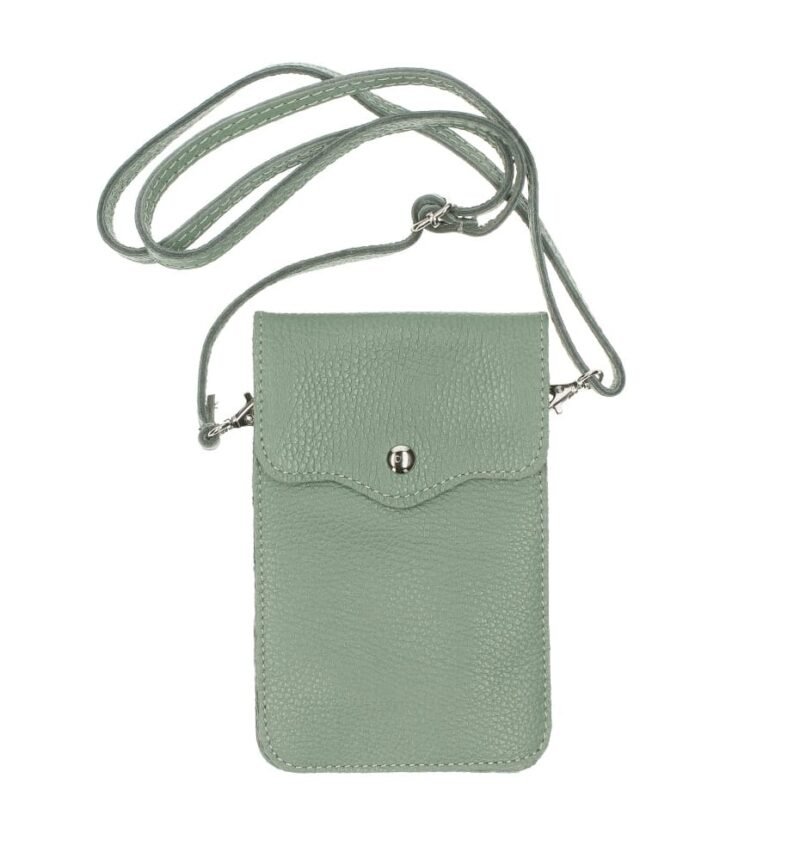 Groen Leren Telefoontasje Simply Basic - mint groen groene groene-leren-schoudertassen-telefoon-tasjes-festival-tasjes-goud-beslag-verwijderbaar-hengsel-trendy-tassen- -kopen-bestellen-itbags