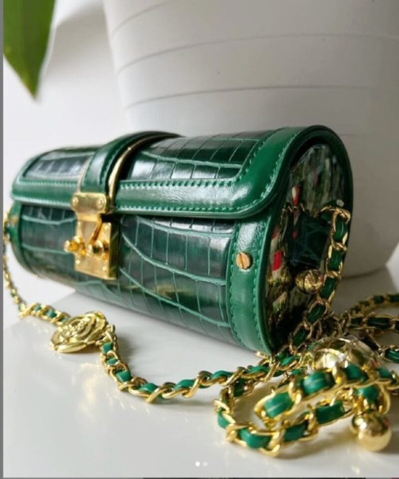 Groene Croco Schoudertas Bella groen gouden studs kettinghengsel chique trendy tassen kopen bestellen 1