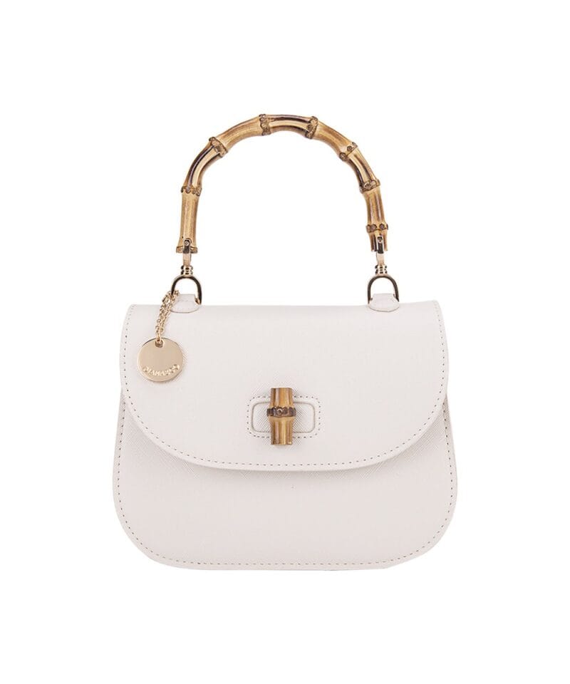 Handtas Lucky Bamboe zwart zwarte houten handvat en draaislot crossbody tassen kopen bestellen model