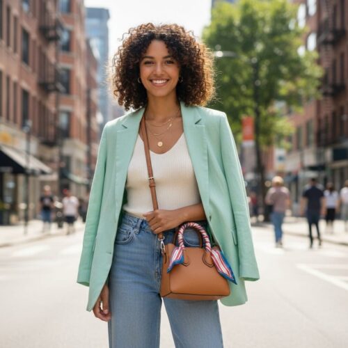 Handtas-Pretty-Special-bruine-bruin-handtassen-extra-gekleurde-schouderband-sjaaltje-schoudertassen-kopen-bestellen model