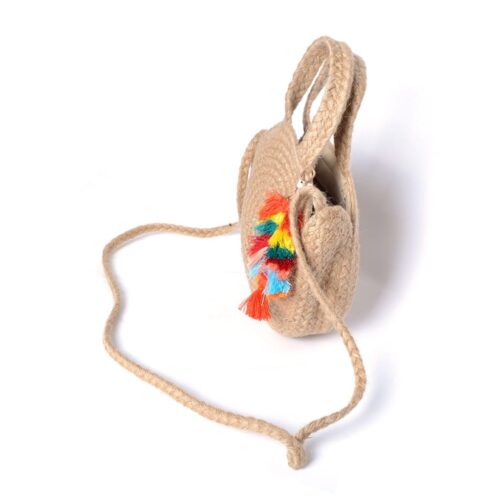 Khaki Gevlochten Schoudertas Summer Fun rieten gevlochten ronde handtas lang hengsel boho gekleurde boho hanger zomer musthaves Giuliano kopen side