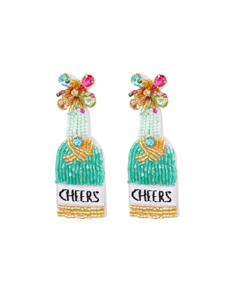 Kralen-Oorbellen-Cheers-mint-wit-gouden-kralen-tekst-cheers-statement-champagne-oorbellen-earrings-kopen-bestellen