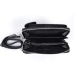 Lederen-Telefoontasje-Metallic-zwart-zwarte-portemonnee-schoudertasje-handige-giuliano-tas-kopen-bestellen-lederen-schoudertasje-lang-2-vakken-open