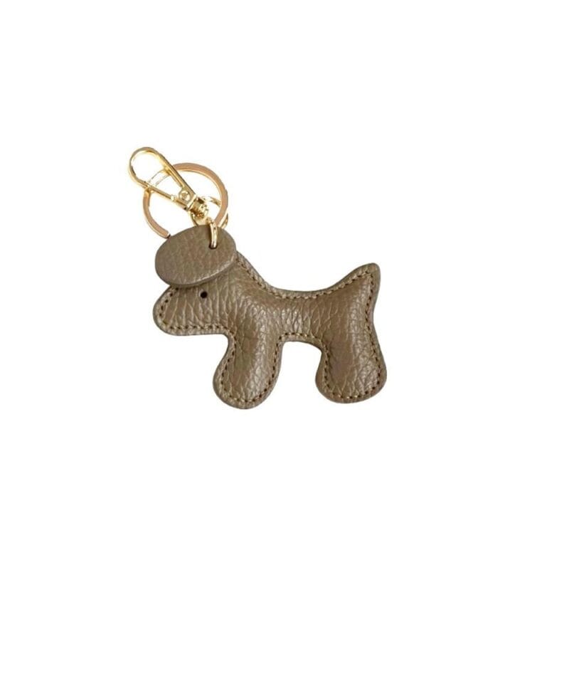 Leren Bag Charm Doggy Tobias donker taupe trendy leer hond tassenhanger tas sleutel hanger goud kopen bestellen