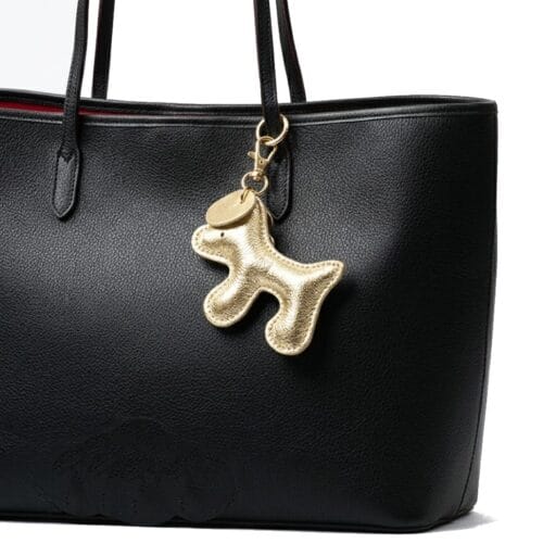 Leren Bag Charm Doggy Tobias goud gouden trendy leer hond tassenhanger tas sleutel hanger goud kopen bestellen tas