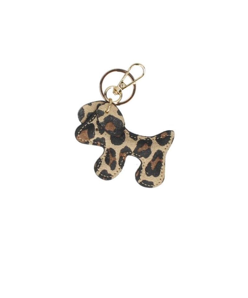 Leren Bag Charm Doggy Tobias leopard trendy leer hond tassenhanger tas sleutel hanger goud kopen bestellen