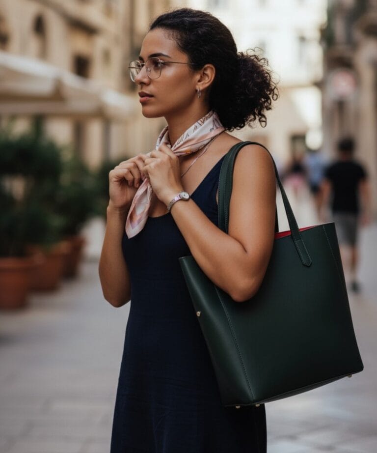 Leren Bag in Bag Shopper Donker groen groene ruime handtas shopper extra binnentas luxe chique tassen italie kopen bestellen model1