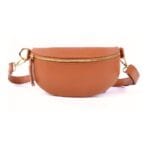 Leren Bumbag Faya -cognac-camel-goud beslag-schoudertas-rits-crossbody-bag-tassen-kopen-bestellen-goedkope-lederen-tassen-
