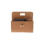 Leren Clutch Bamboe Draaislot cognac clutches gouden kettinghengsel chique luxe tassen leer kopen bestellen open