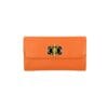 Leren Clutch Bamboe Draaislot oranje orange clutches gouden kettinghengsel chique luxe tassen leer kopen bestellen