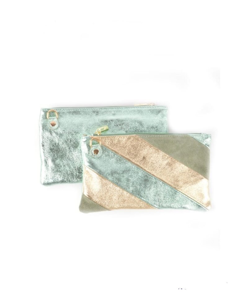 Leren Clutch Rainbow Metallic mint-goud-schoudertassen-clutches-kopen-bestellen-giuliano