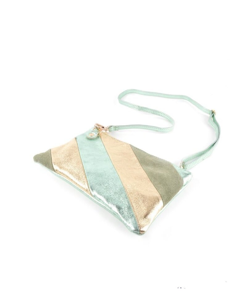 Leren Clutch Rainbow Metallic mint-goud-schoudertassen-clutches-kopen-bestellen-giuliano detail