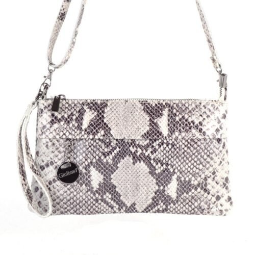 Leren-Clutch-Snakes-beige slange trendy slangenprint schoudertassen clutches kopen bestellen zilver beslag guiliano
