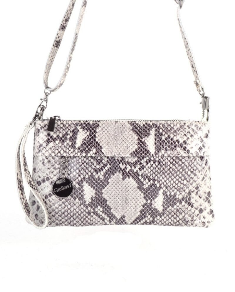 Leren-Clutch-Snakes-beige slange trendy slangenprint schoudertassen clutches kopen bestellen zilver beslag guiliano