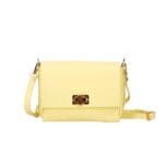 Leren Crossbodytas madeleine citroengeel gele leer schoudertassen houten draaislot luxe leren tassen kopen bestellen zij