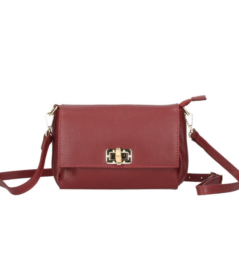 Leren Crossbodytas madeleine donker rood rode leer schoudertassen houten draaislot luxe leren tassen kopen bestellen zij