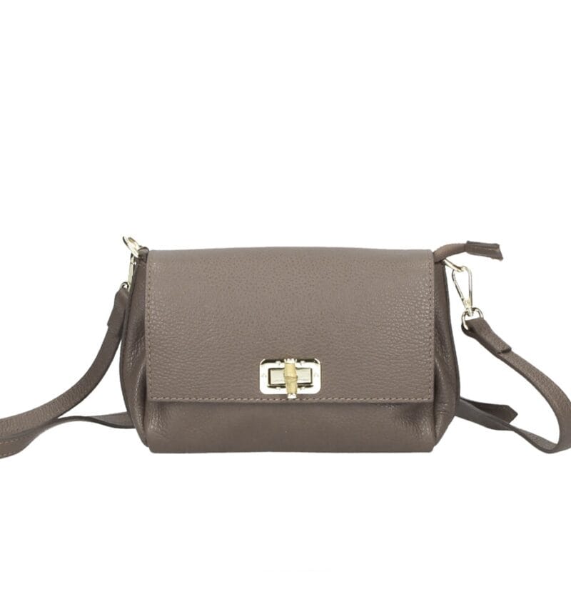 Leren Crossbodytas madeleine donker taupe leer schoudertassen houten draaislot luxe leren tassen kopen bestellen(1)