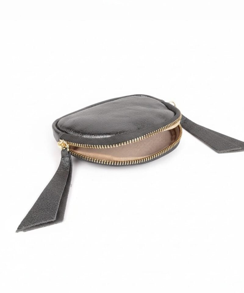 Leren-Etui-Metallic-zwart zwarte-glans-portemonnees-portemonee-leder-rits-felle-metallic-kleuren-giuliano-tassen-kopen-bestellen open