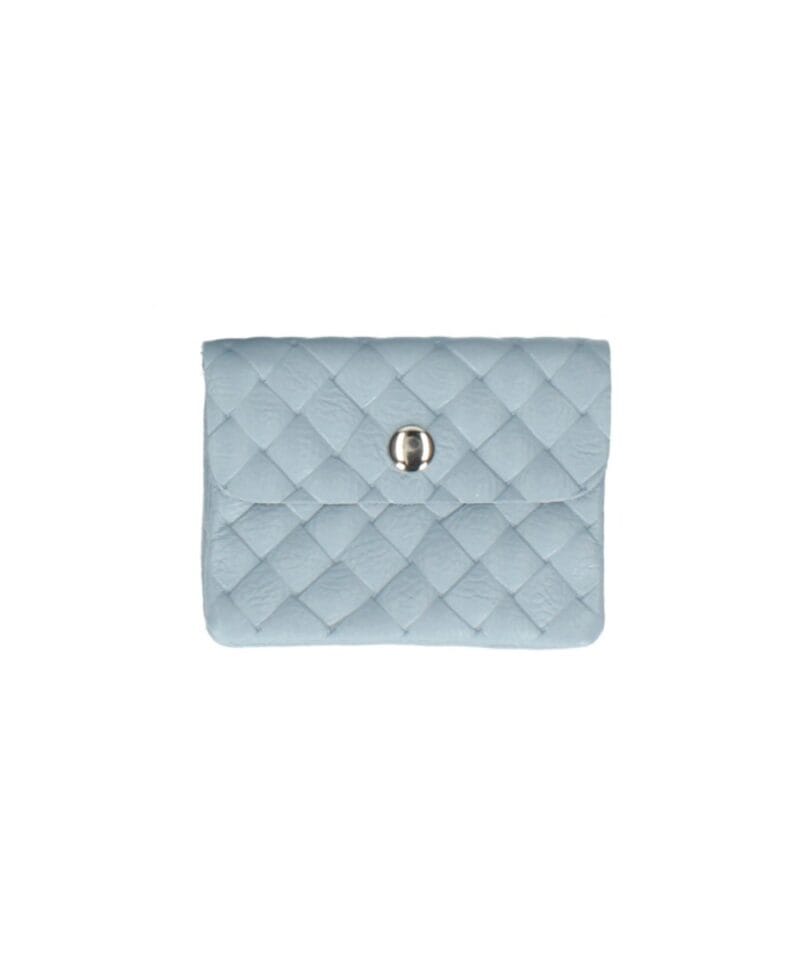Leren Gevlochten Portemonnee Mina hemels blauw blauwe kleine 2vaks etui drukknoop en ritsvak italiaans leder kopen bestellen