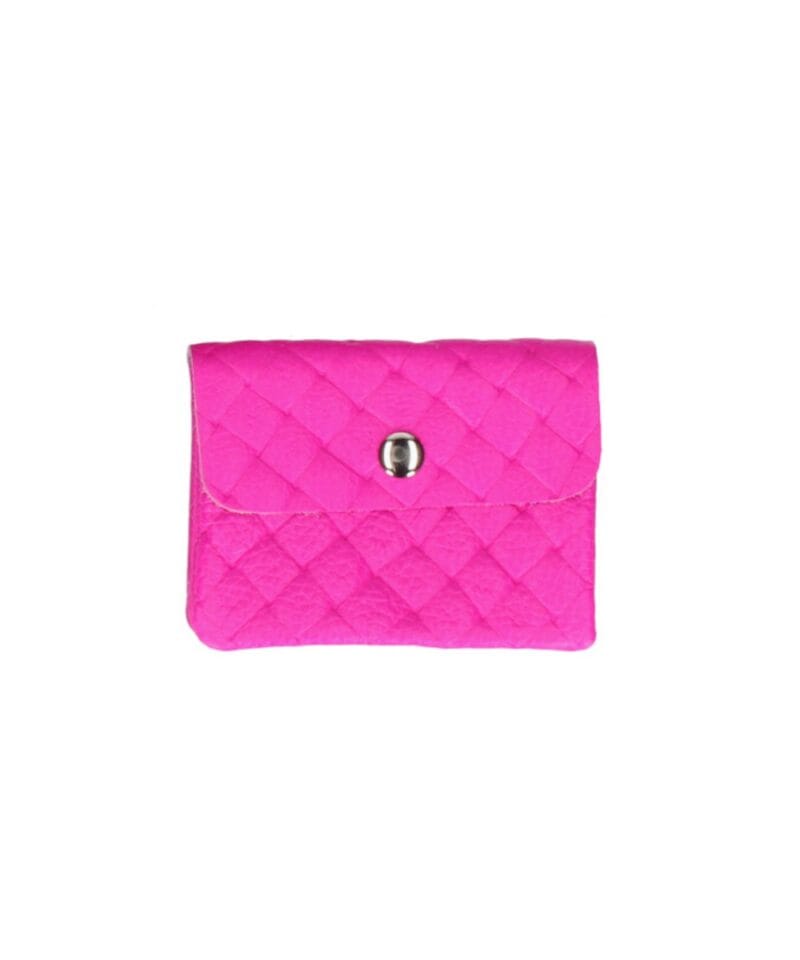 Leren Gevlochten Portemonnee Mina hot pink kleine 2vaks etui drukknoop en ritsvak italiaans leder kopen bestellen