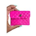 Leren Gevlochten Portemonnee Mina hot pink kleine 2vaks etui drukknoop en ritsvak italiaans leder kopen bestellen model
