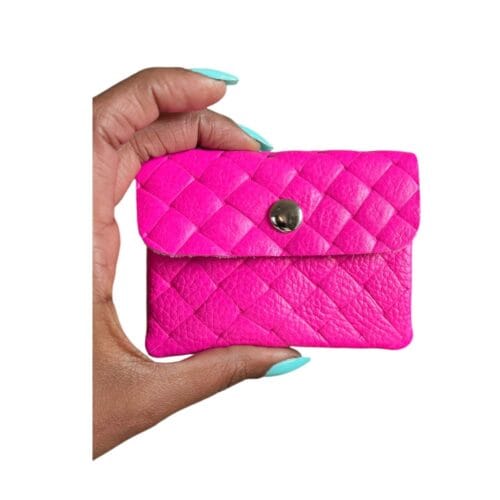 Leren Gevlochten Portemonnee Mina hot pink kleine 2vaks etui drukknoop en ritsvak italiaans leder kopen bestellen model