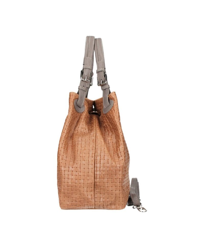 Leren Handtas Clarissa braided COGNAC gevlochten leren handtassen bruine leren hengsels luxe italiaans leren tassen kopen bestellen zij