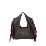 Leren Handtas Cristal Fringe donker bruin buine zacht leer handtas franjes zijkanten trendy dames tassen kopen bestellen achterkant