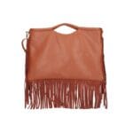 Leren Handtas Fringe love papaya donker oranje ruime handtassen met franjes fringe italiaans leder chique luxe tassen kopen bestellen