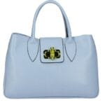 Leren Handtas Genevieve licht blauw blauwe leer Houten Draaislot ruime stevige tassen italiaans leder kopen bestellen kantoor