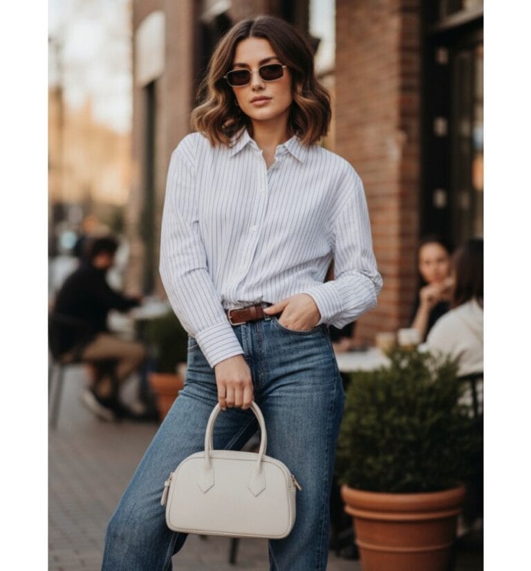 Leren Handtas Giulia beige stevige kleine crossbodytassen dubbel handvat chique trendy italiaans kopen-model1