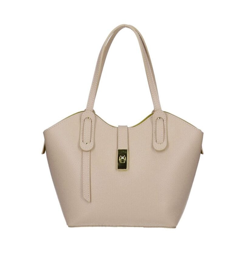 Leren Handtas Giuly bag in bag taupe stevige ruime leren handtassen schoudertassen kopen bestellen