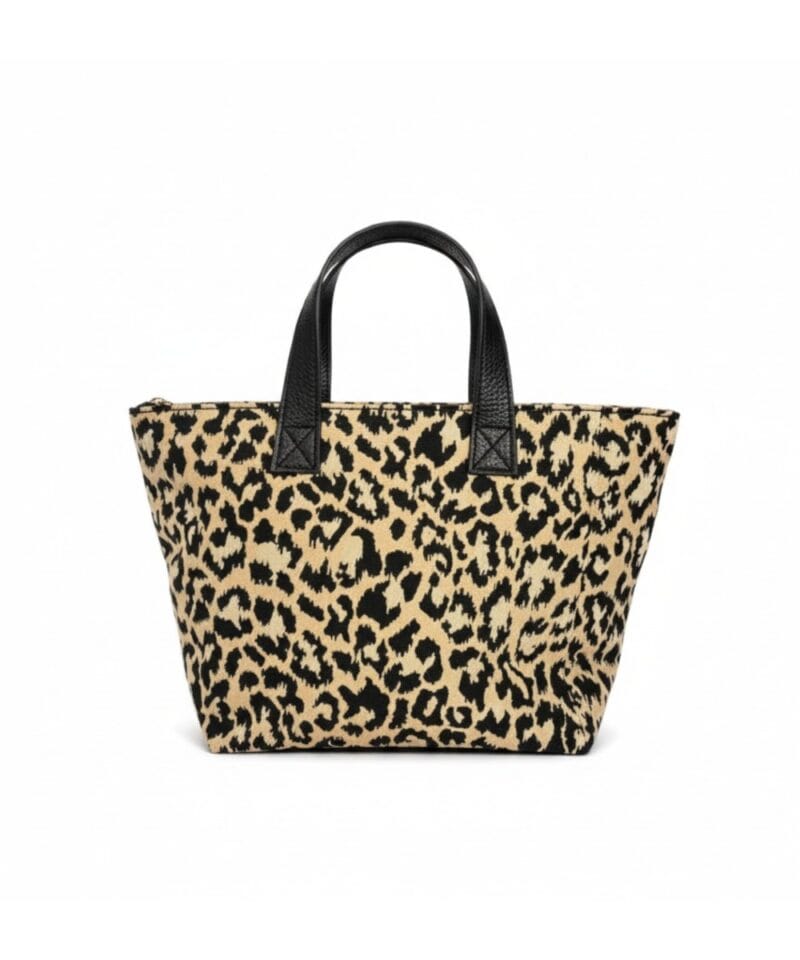 Leren Handtas Leopard Tote zwarte leren hengsels onderkant lang hengsel trendy chique dames tassen panter print kopen bestellen