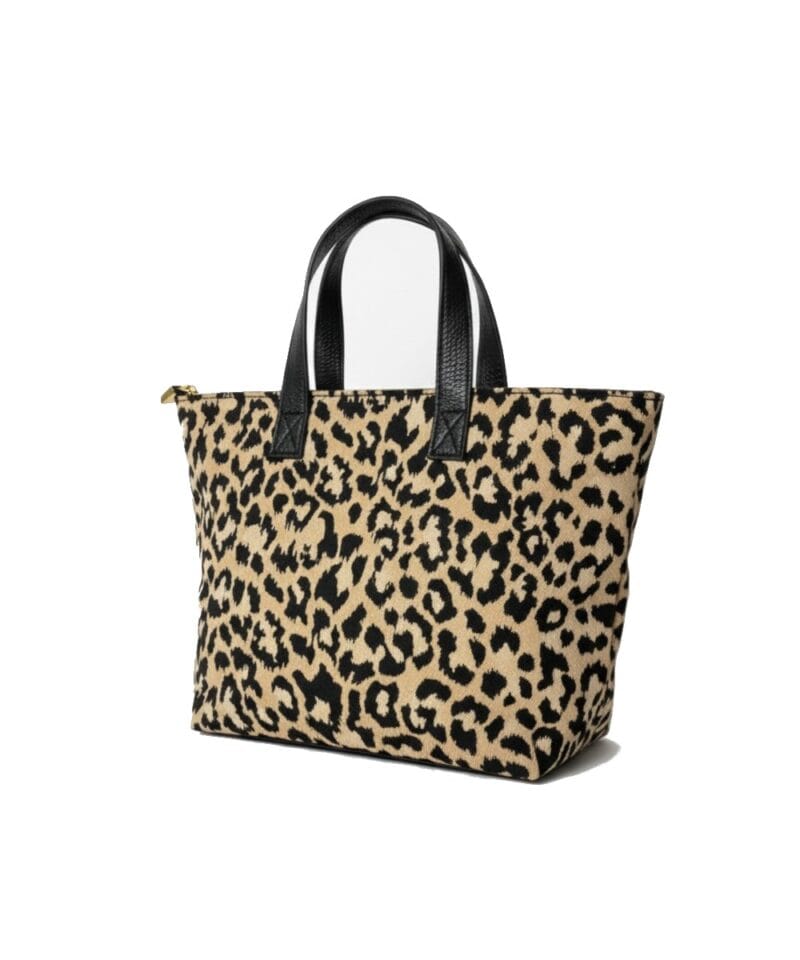 Leren Handtas Leopard Tote zwarte leren hengsels onderkant lang hengsel trendy chique dames tassen panter print kopen bestellen zij