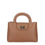 Leren Handtas Malika cognac stevige leren handtassen gouden draaislot italiaans leer