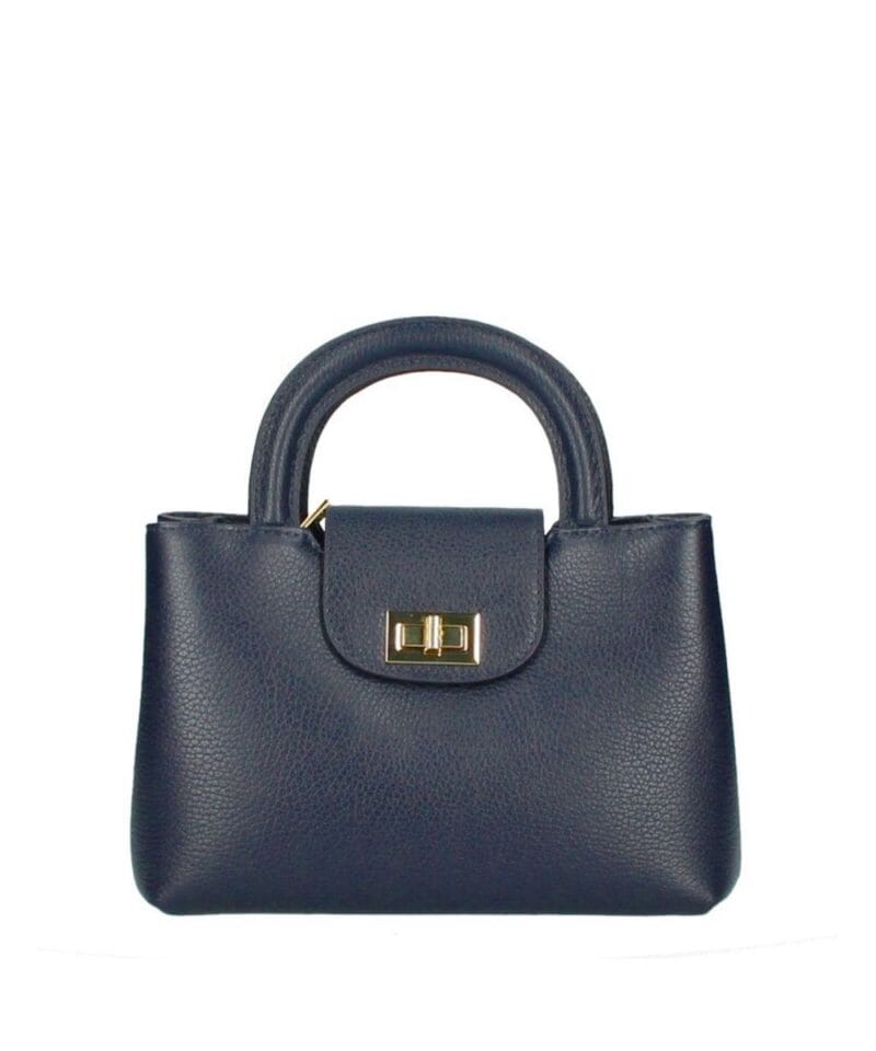 Leren Handtas Malika donker blauw blauwe navy stevige leren handtassen gouden draaislot italiaans leer