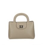 Leren Handtas Malika taupe stevige leren handtassen gouden draaislot italiaans leer