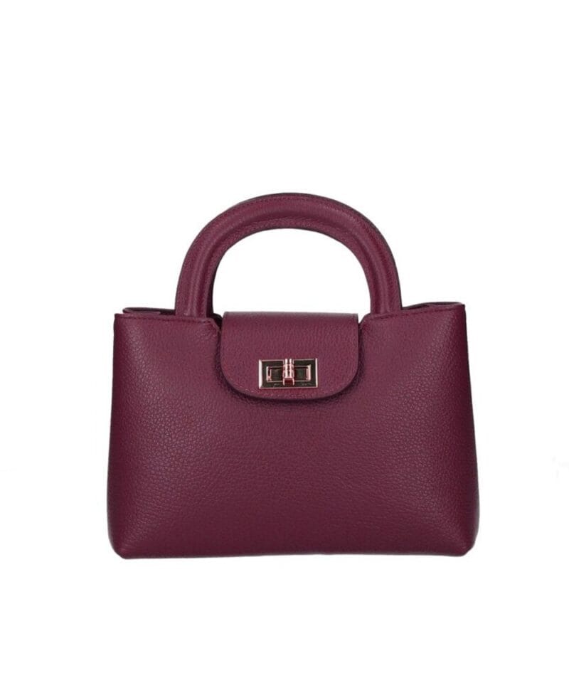 Leren Handtas Malika wijnrood rode stevige leren handtassen gouden draaislot italiaans leer