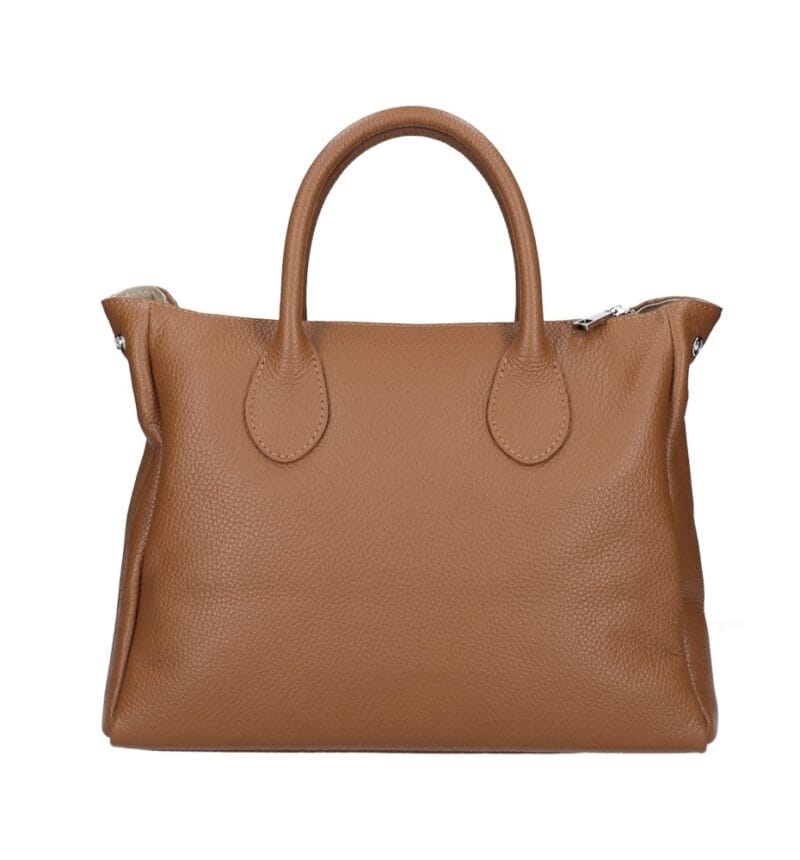 Leren Handtas Millie donkercognac ruime leren handtassen schoudertassen zilver beslag italiaans kopen bestellen